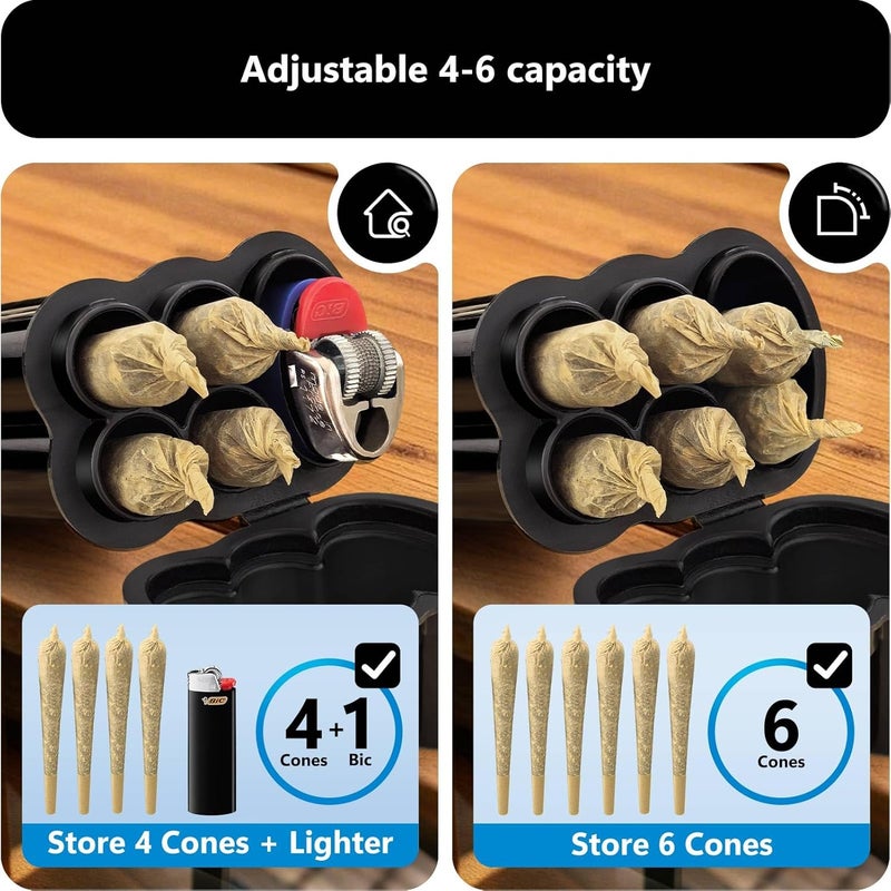 roygra (4 عبوات) حافظة مخروطية بحجم كينغ، علبة سجائر 4 فتحات للحجم العادي مع حاملة ولاعة، صندوق تخزين بسعة 4 أو 6، ملحقات تدخين صغيرة لورق التدخين المسبق - Image 2